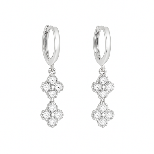 Aros Trébol Doble Mini Clovers Plateado