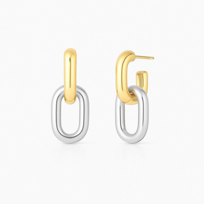 Aros Eslabones Dos Tonos Plata 925 – Oro 18k/Rodio