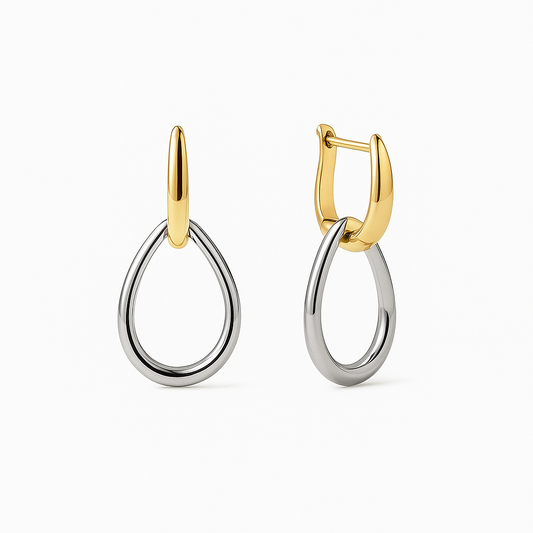 Aros Teardrop Bicolor Plata 925 - Oro 18K