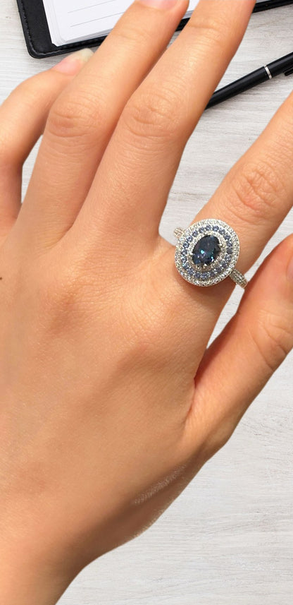 Anillo de Moissanita Azul - Plata 925 - Oro 18k