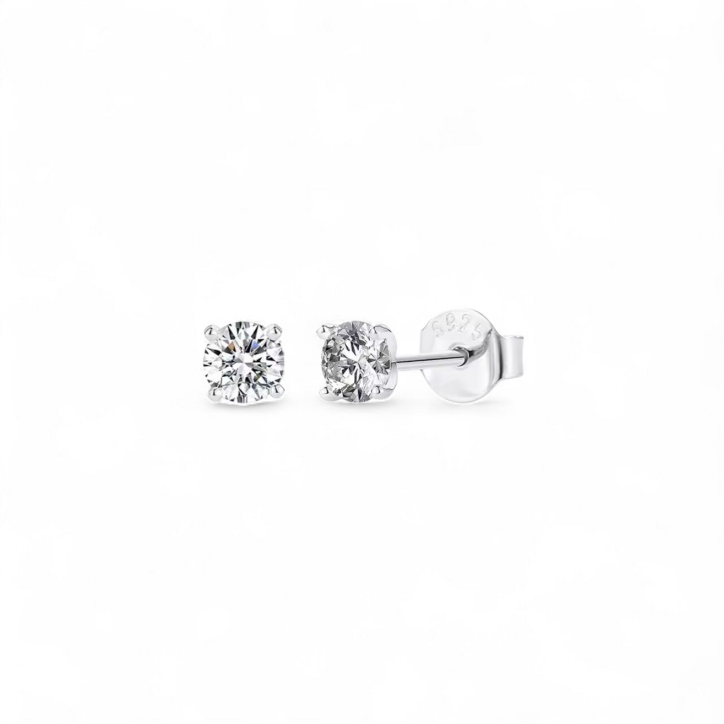 Aros Stud Moissanita 3mm en Plata 925 | Montura Martini 4 Grifas