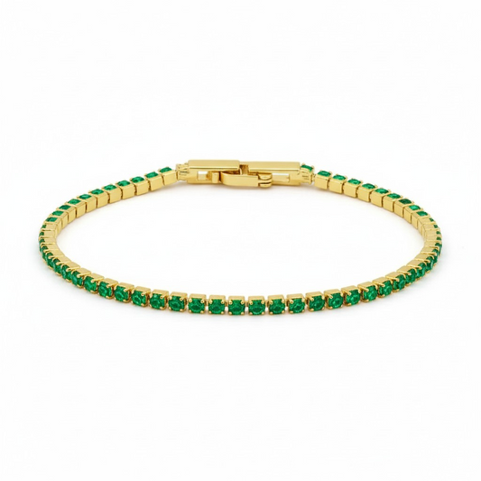 Pulsera Tennis 2mm Verde - Baño Oro 18k