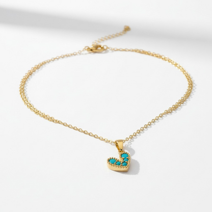 Cadena Corazon Turquesa - Baño Oro 18k