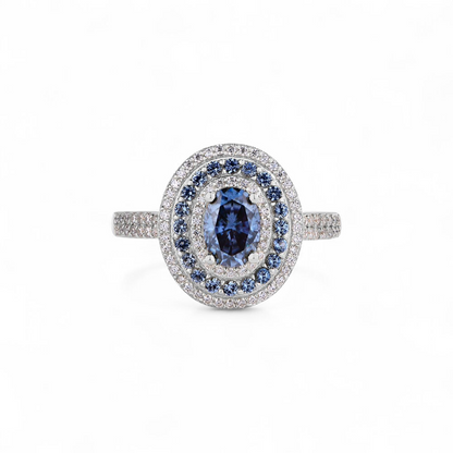Anillo de Moissanita Azul en Plata 925 con Rodio
