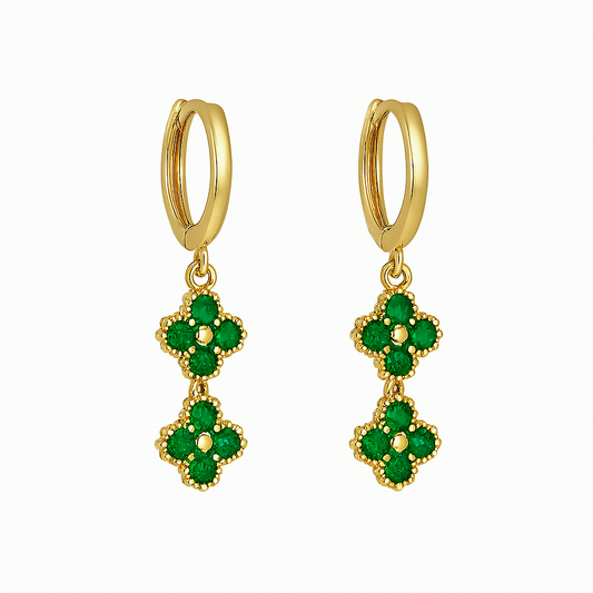 Aros Doble Clover Mini Verdes y Baño de Oro 18k
