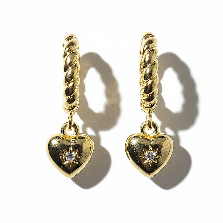 Aros Argollas Corazones - Baño de Oro 18k