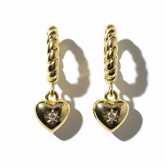 Aros Argollas Corazones - Baño de Oro 18k
