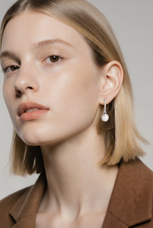 Aros Pearl Drop Halo - Baño de Rodio