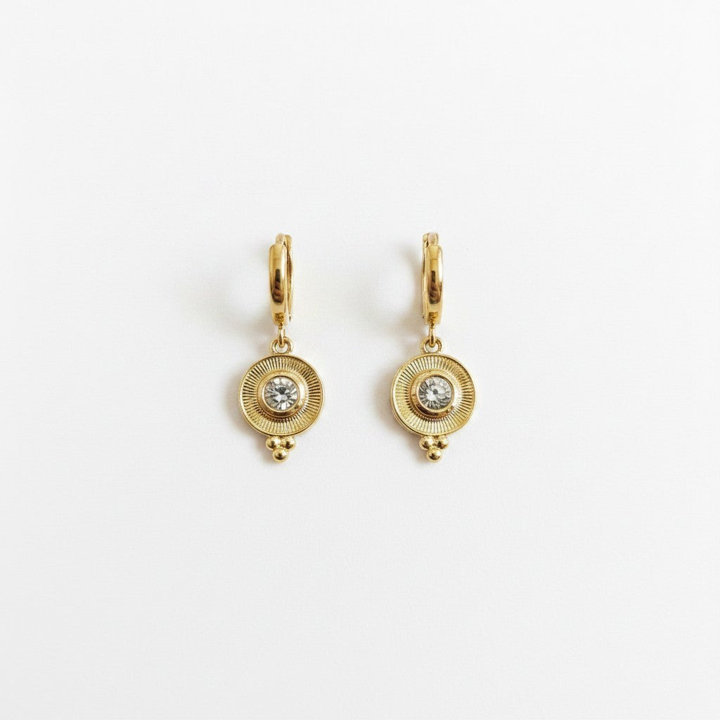 Argollas con Colgante Medallón Circón – Baño de Oro 18k