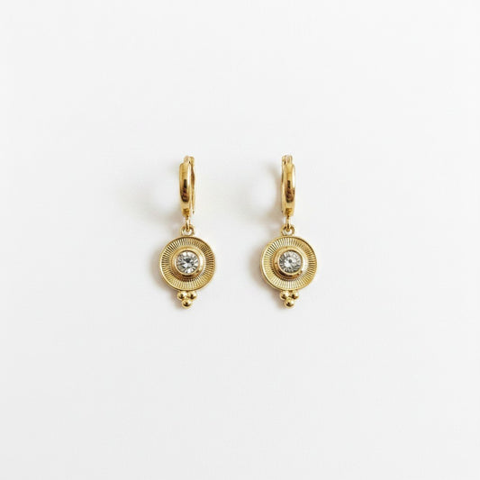 Argollas con Colgante Medallón Circón – Baño de Oro 18k