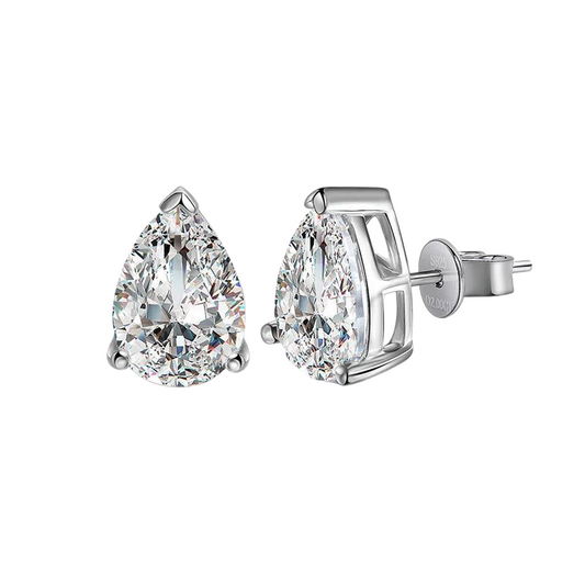 Aros Stud Pera Moissanita 2CT  – Plata 925