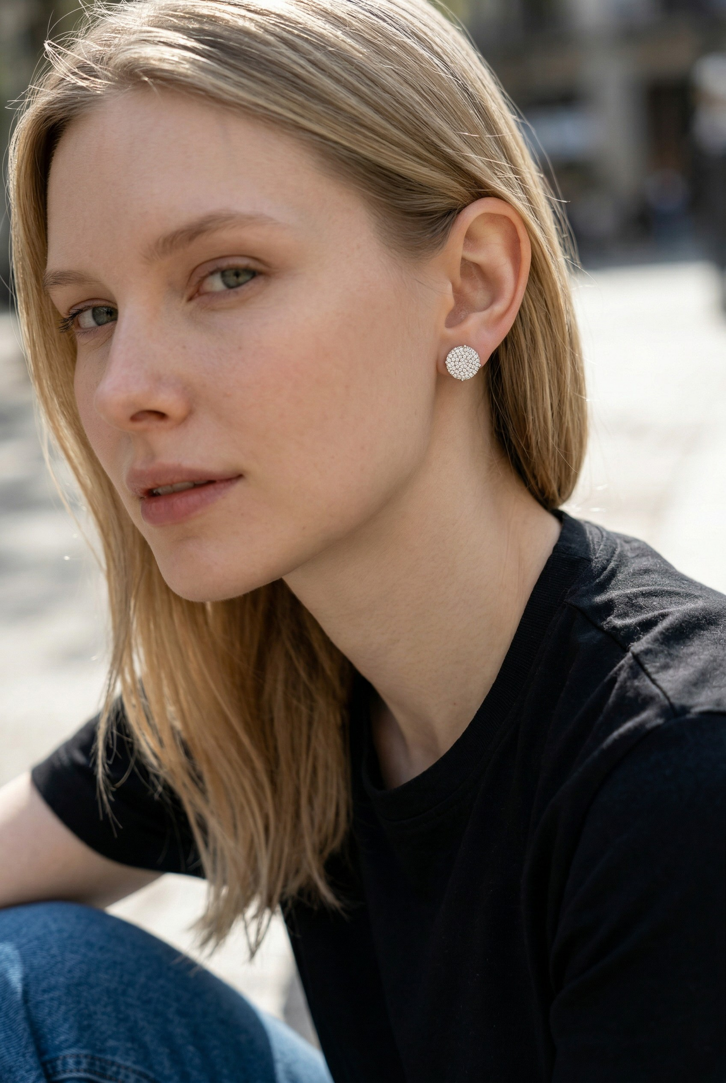 Aros Cluster Studs Pavé Baño de Rodio