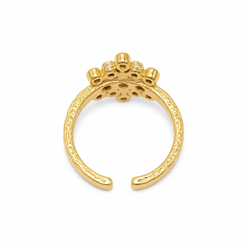 Anillo Ajustable Flor de Circones Baño de Oro