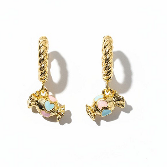 Aros Argollas Trenzadas Caramelo Corazón Esmaltado