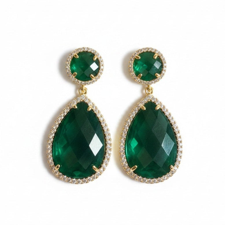 Aros Gota Verde - Baño de Oro 18k