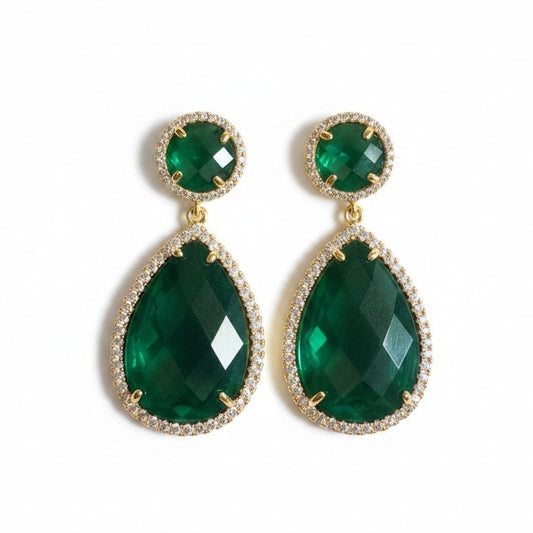 Aros Gota Verde - Baño de Oro 18k