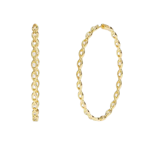 Aros Argollas de Eslabones de Plata 925 con Baño de Oro 18K