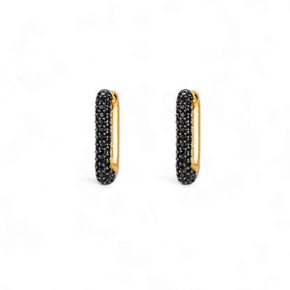 Argollas Oval Circones Negro Dorado