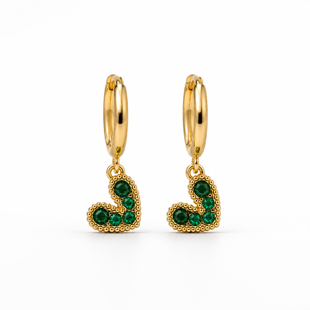 Argollas Corazones Verdes - Baño de Oro 18k