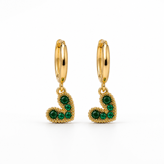 Argollas Corazones Verdes - Baňo de Oro 18k