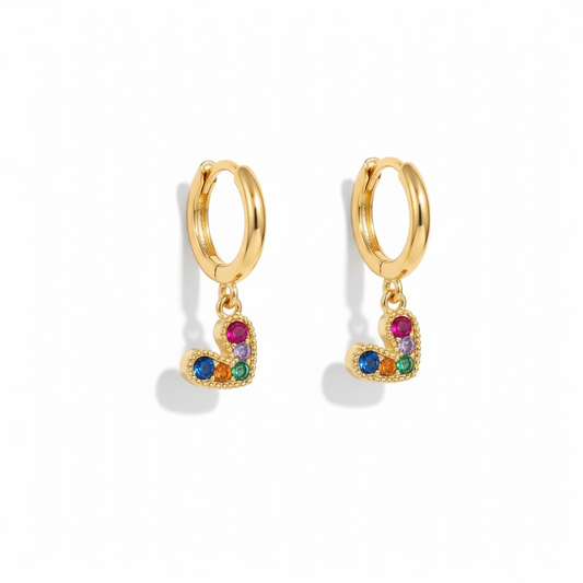Argollas Corazones Multicolor - Baño de Oro 18k