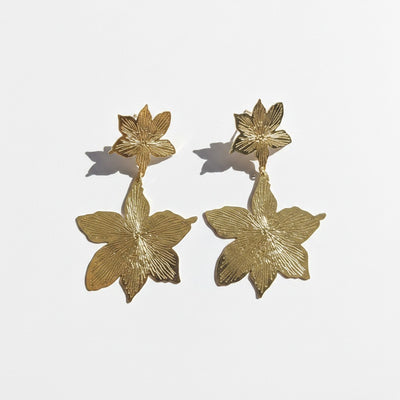 Aros Doble Flor Texturizada – Baño de Oro 18k