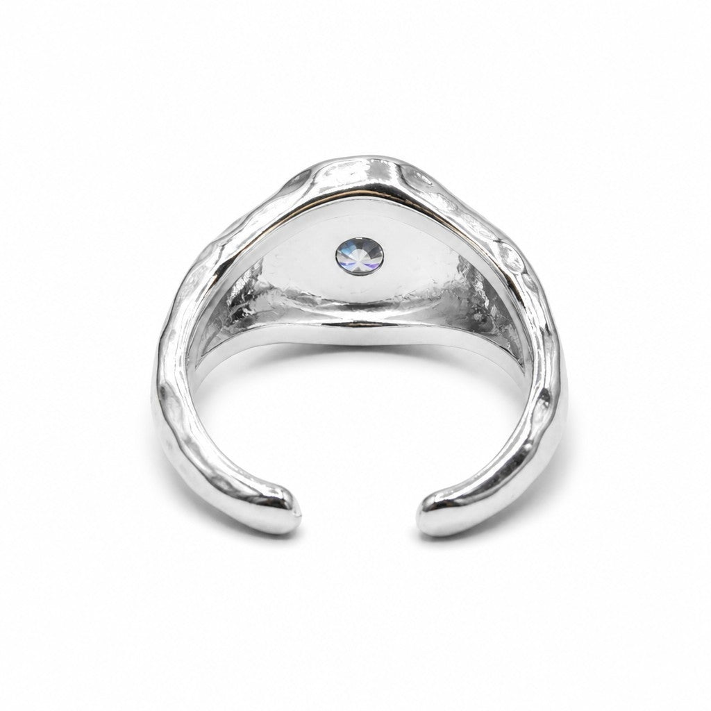 Anillo Ajustable Sello Sol con Circón Baño de Plata