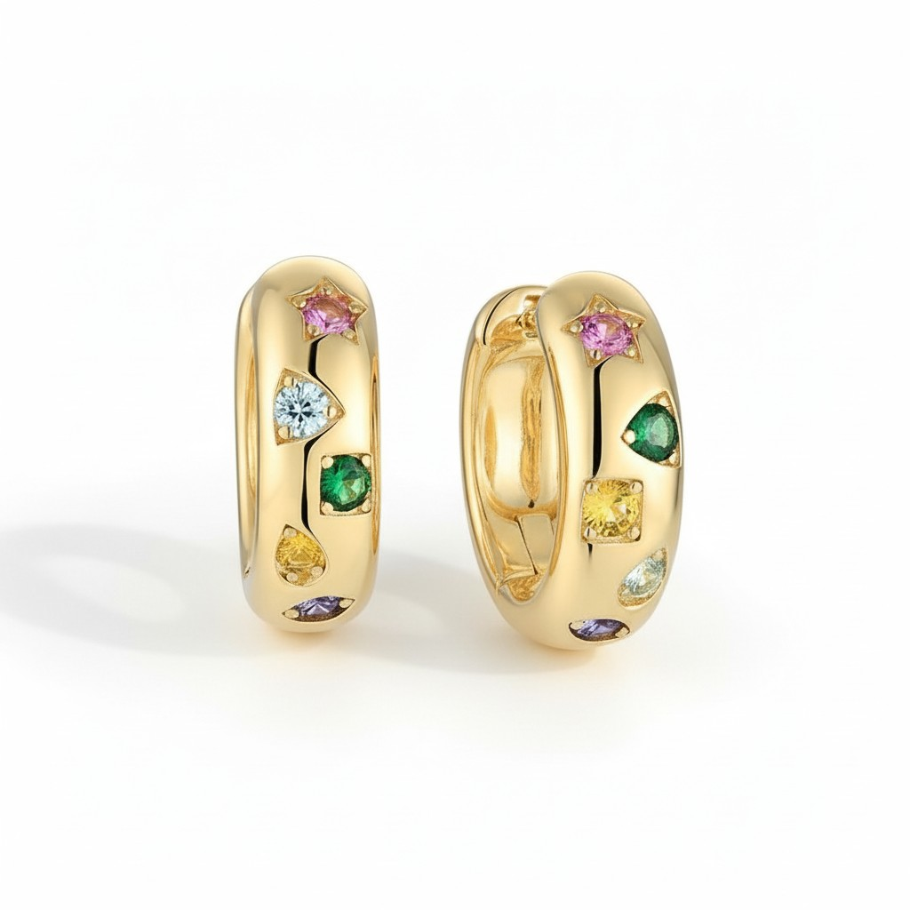 Argollas Circonitas Multicolor - Baño de Oro