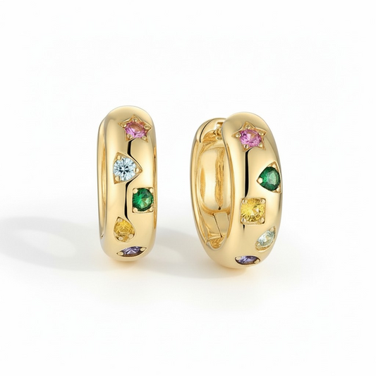 Argollas Circonitas Multicolor - Baño de Oro