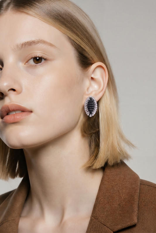 Aros Navette Onix – Baño de Rodio y Rodio Negro