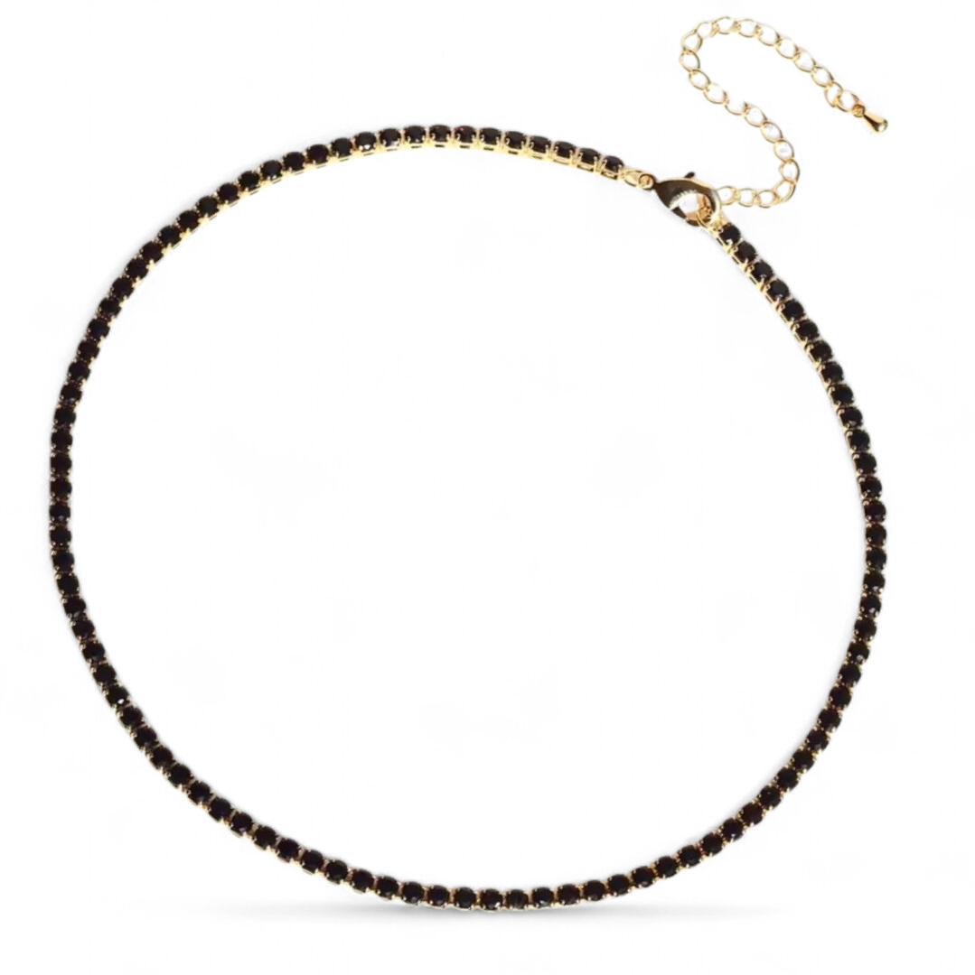 Collar Tennis Ajustable Negro Circonitas 3mm