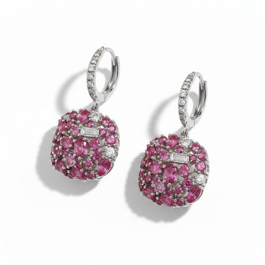 Aros Colgantes Rosados – Baño de Rodio
