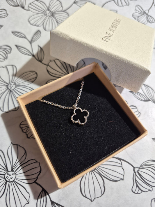 Cadena Sweet Clover Onix Plata 925