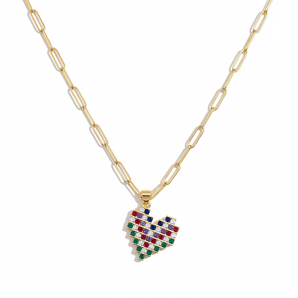 Collar Corazon Pixel Multicolor – Cadena de Eslabones