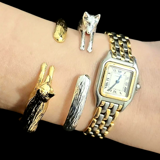 Pulsera Esclava Ajustable Zorro Escultórico | Baño Dorado o Plateado