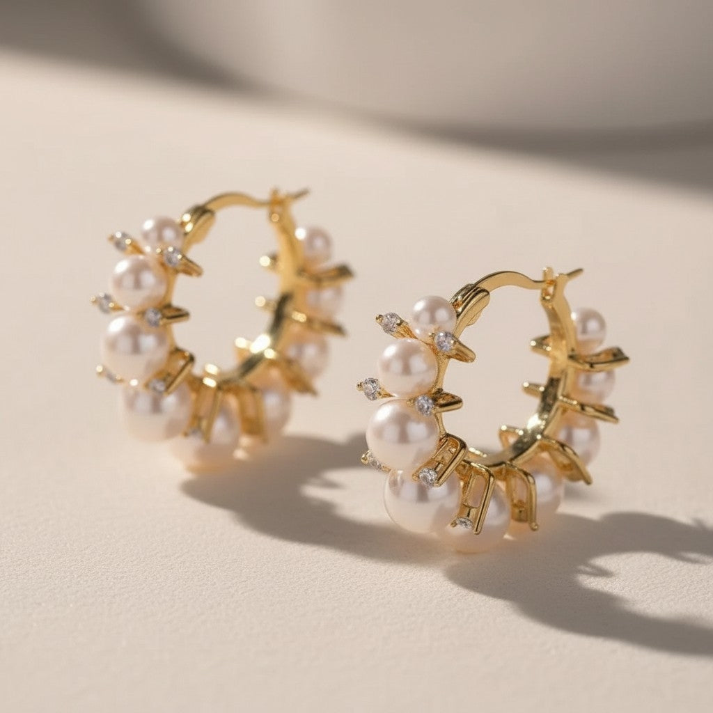 Aros Argolla Perlas Grandes - Baño de Oro 18k