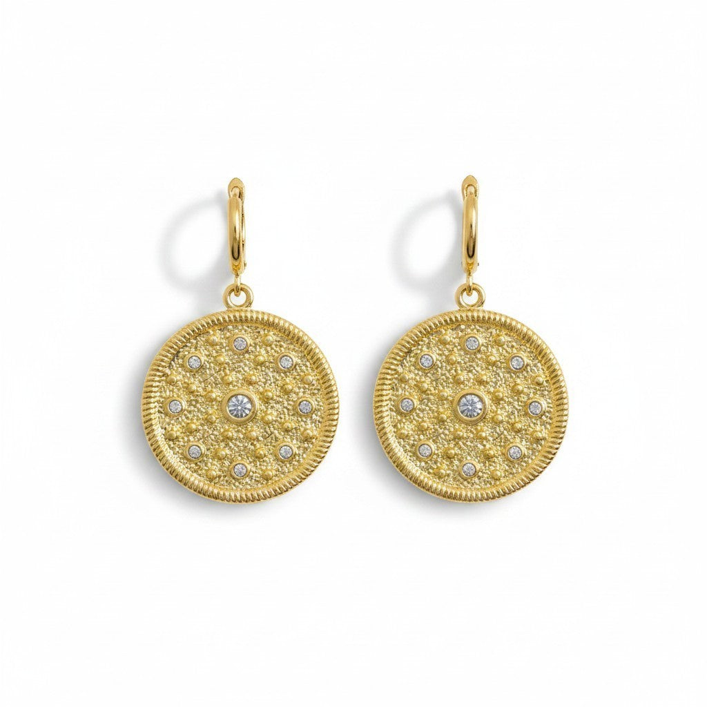 Aros Colgantes Disco Circones – Baño de Oro 18k