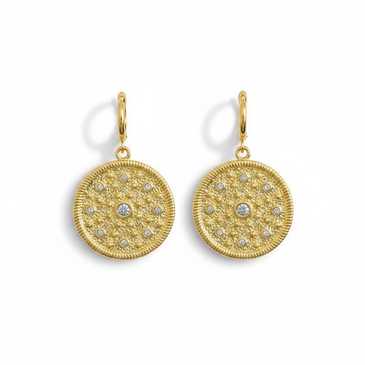 Aros Colgantes Disco Circones – Baño de Oro 18k