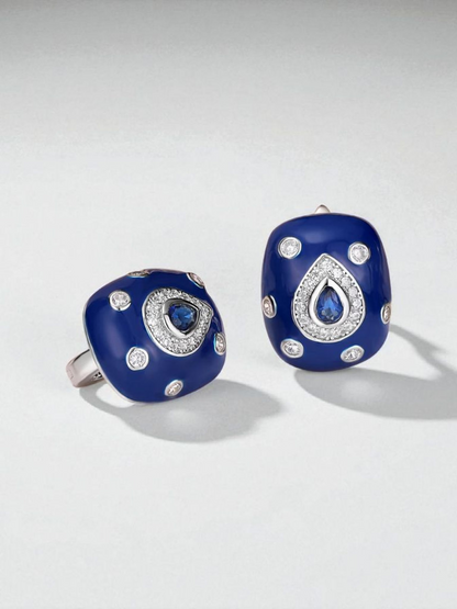Aros Clip Gota Esmaltados con Circonitas – Plata 925 *