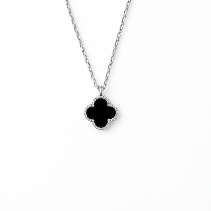 Cadena Sweet Clover Onix Trébol Plateado