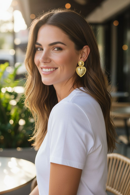 Aros Corazón Martillado 4.5cm - Baño de Oro