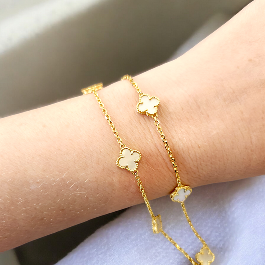 Pulsera Sweet Clover Nacar Trébol - Plata 925 Baňo - Oro 18k