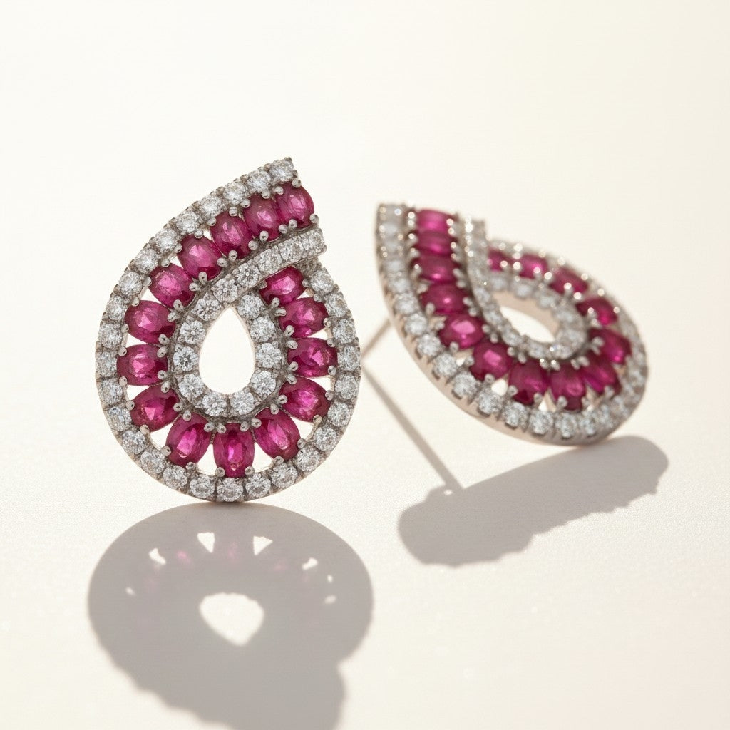 Aros Colgantes Fucsia – Baño de Rodio