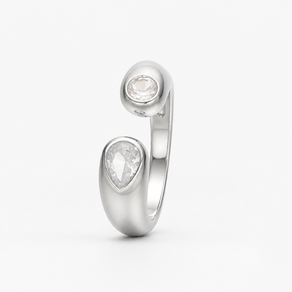 Anillo Ajustable Toi & Moi Cristal Plata