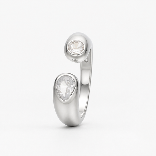 Anillo Ajustable Toi & Moi Cristal Plata