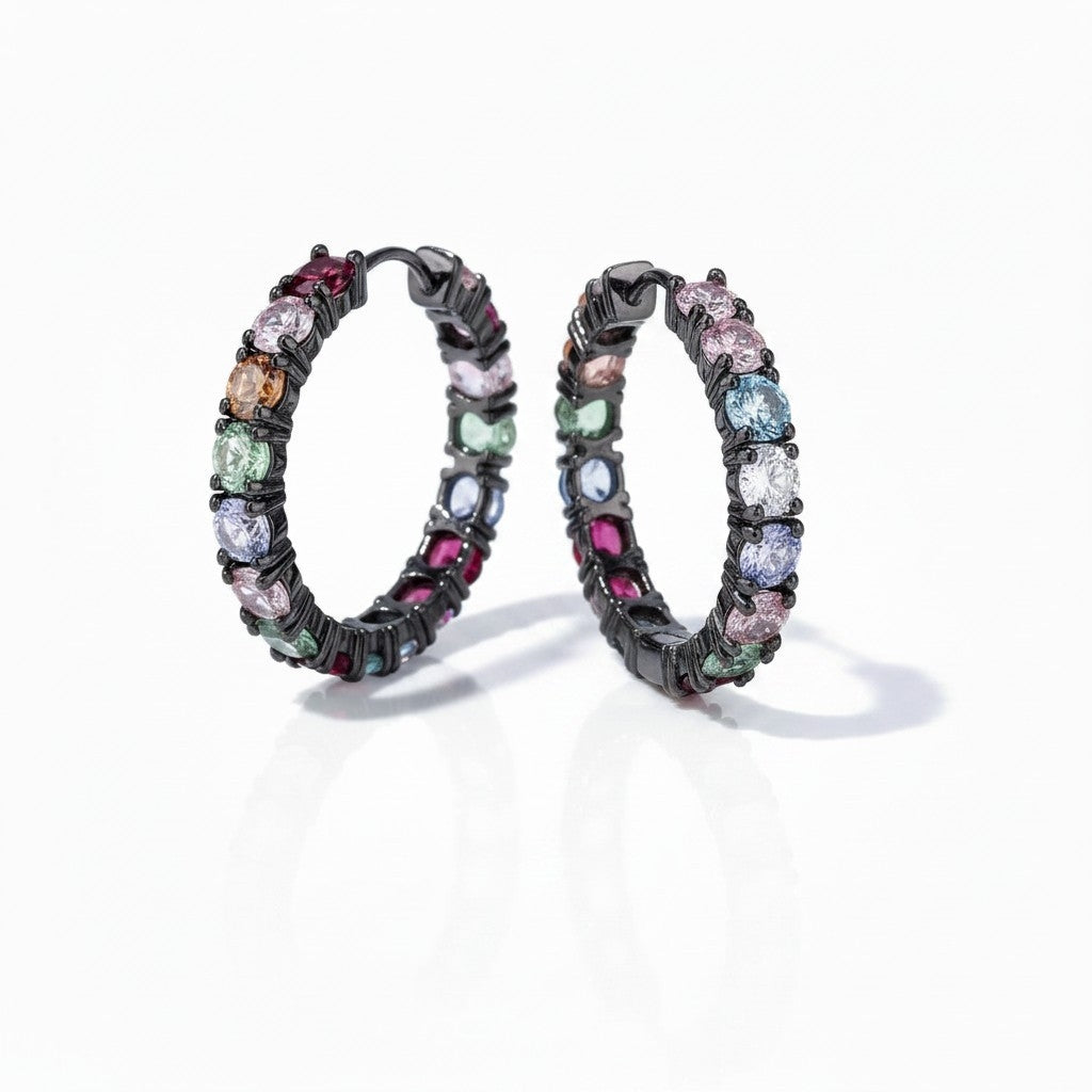 Argollas Multicolor 3cm – Baño de Rodio Negro