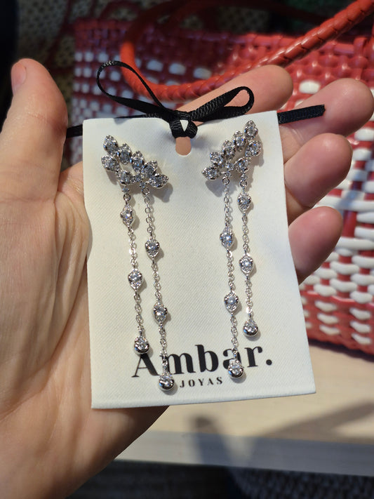 Aros Largos Hojas Shine Plata 925 – Baño de Rodio