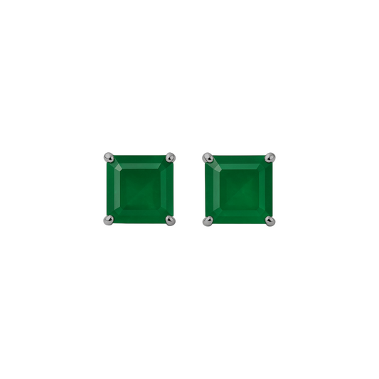Aros Circonita Verde Cuadrada Baño de Rodio – Aros de Piedra Elegantes Mujer Chile