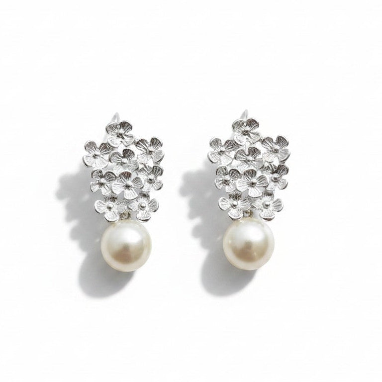Aros Flor Racimo con Perla Plata