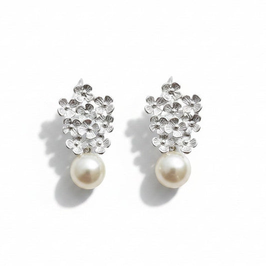 Aros Flor Racimo con Perla Plata